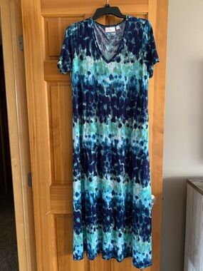 Belle by Kim Gravel Blue & Aqua Tie-Dye Maxi Dress